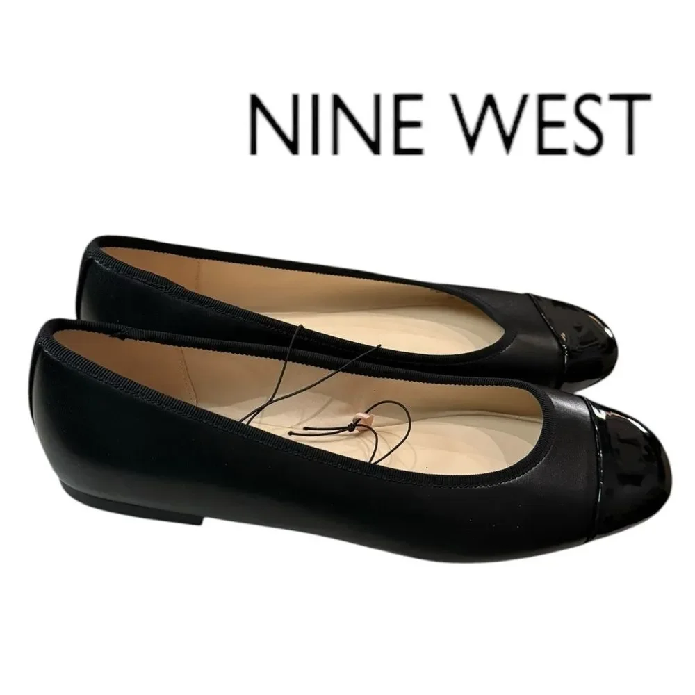 New Nine West Teland Women's Captoe Black Ballet Flats 8